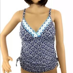24th & Ocean Blue & White Shell Tankini Swim Top S